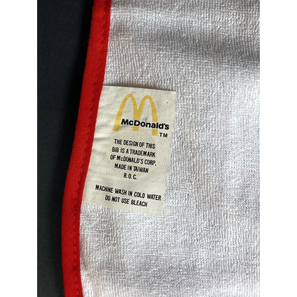 VTG 1984 McDonalds Ronald McDonald Time To Eat Baby Bib Vinyl Terry Cloth‎ 13x11
